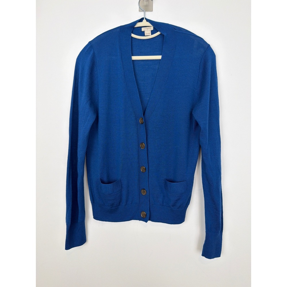 J.Crew Tippi Cardigan Large Royal Blue Merino Wool Button Front Preppy Sapphire